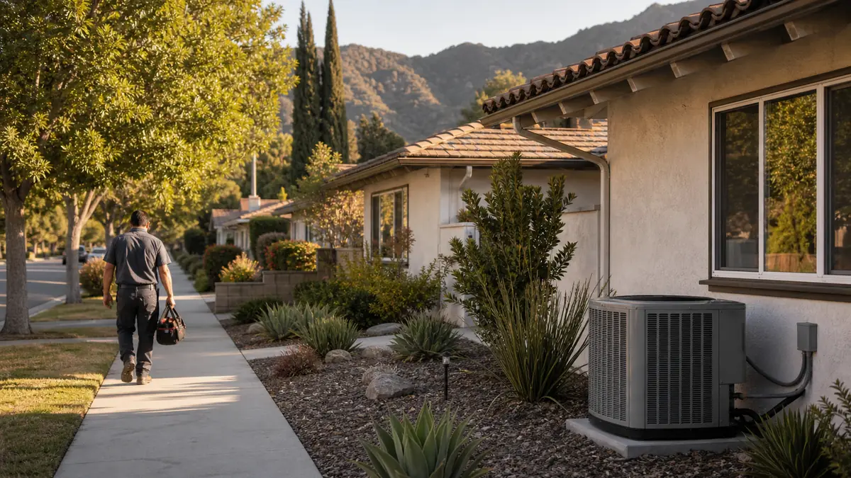 Trane condenser at a post-war slab home in Granada Park, Alhambra