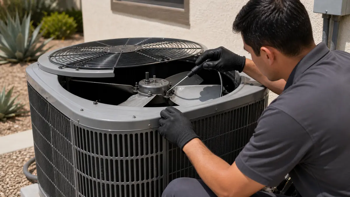 Technician listening to a Trane condenser for abnormal noise in Alhambra