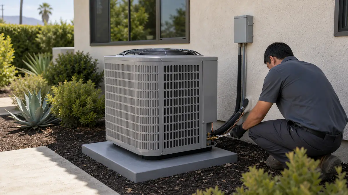 New Trane variable-speed condenser set on a pad at an Alhambra home
